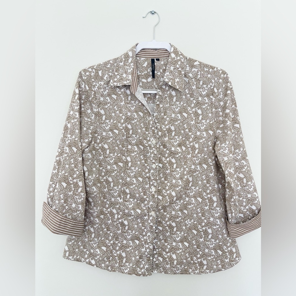Vintage white and brown paisley shirt size L